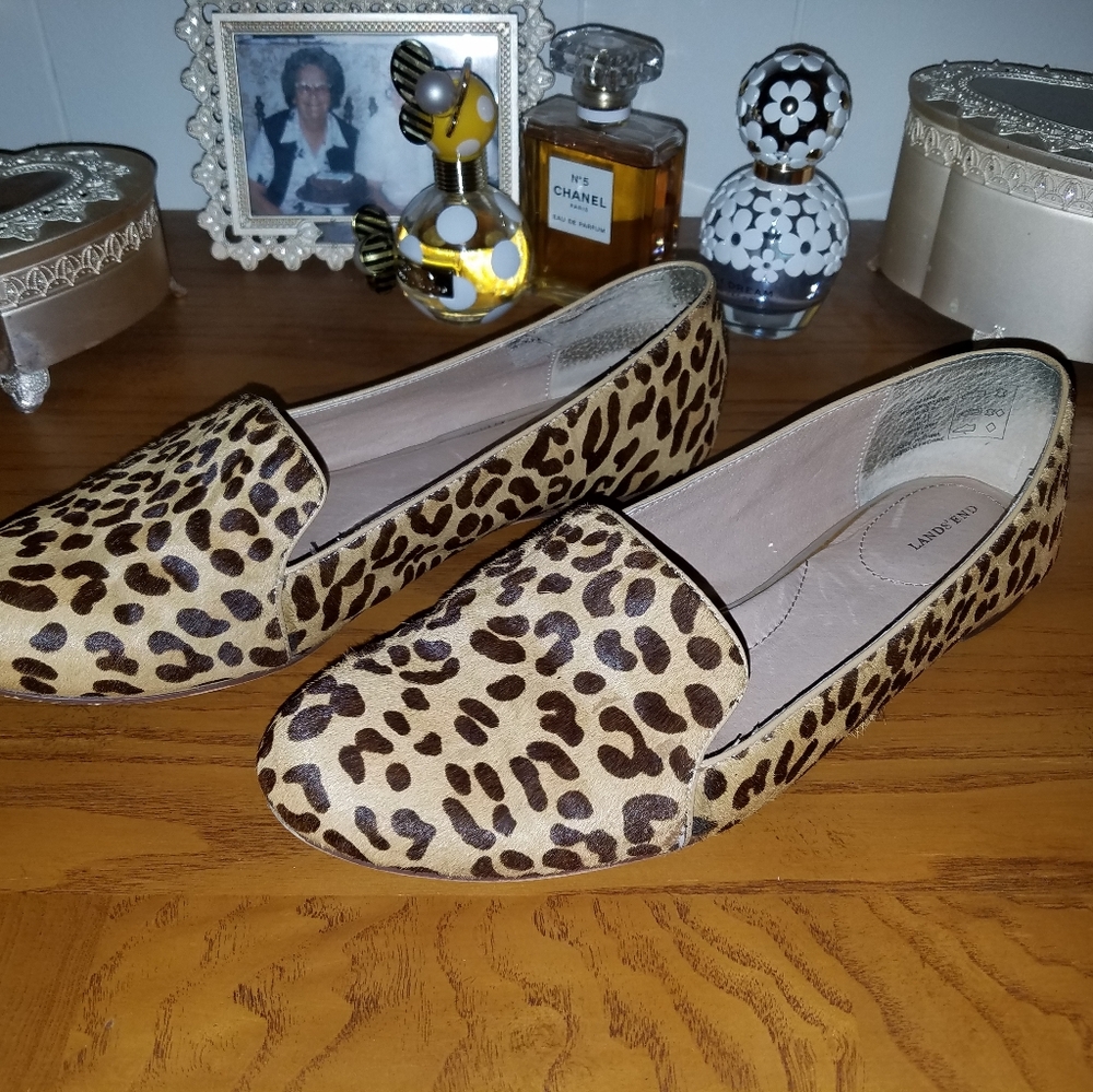 Lands End Leopard print Pony Hair Flat Loafers